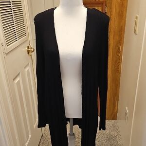 Ambiance Black Cardigan Sweater Lightweight Open Front